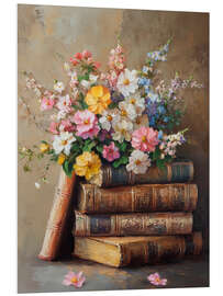 PVC print Vintage Easter Spring Flower on Books Stack