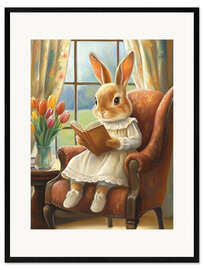 Plakat artystyczny premium w ramie Easter Bunny Reading Book
