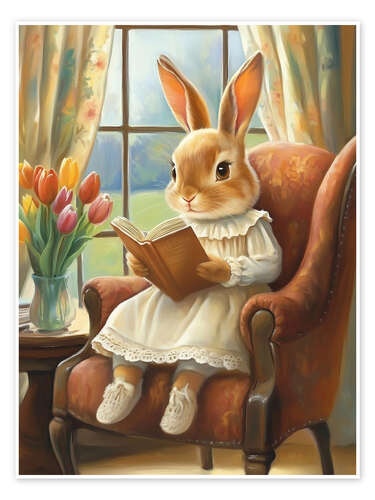 Plakat Easter Bunny Reading Book