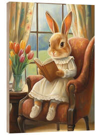 Tableau en bois Easter Bunny Reading Book