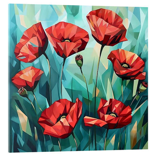 Akrylbilde Scarlet Poppies on Emerald