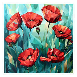 Tableau Scarlet Poppies on Emerald - Maria Tuzhilkina