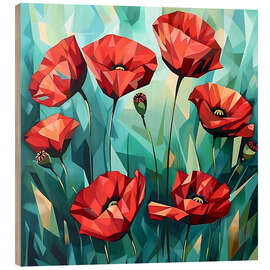 Wood print Scarlet Poppies on Emerald - Maria Tuzhilkina