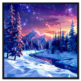 Gerahmter Kunstdruck Sonnenuntergang in den Alpen