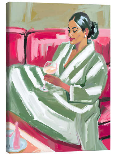 Canvas print Woman on red sofa