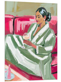 Hartschaumbild Frau auf rotem Sofa