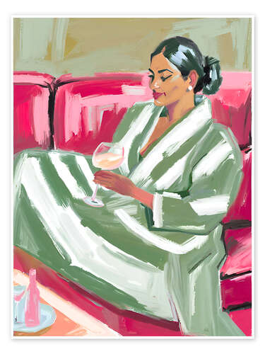 Póster Woman on red sofa