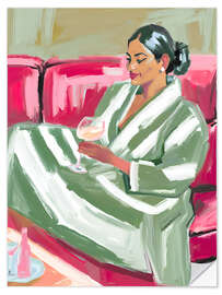 Selvklæbende plakat Woman on red sofa