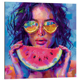 Magnettafel Saftige Wassermelone und Brünette