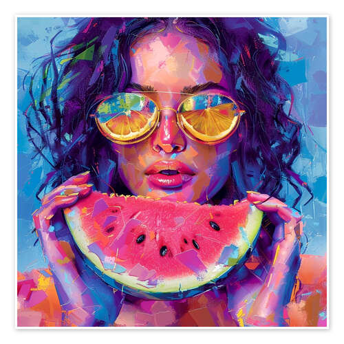 Poster Juicy Watermelon and Bright Brunette