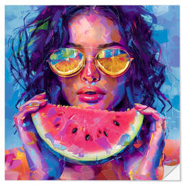Wall sticker Juicy Watermelon and Bright Brunette