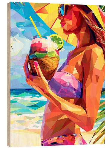 Obraz na drewnie Girl with coconut cocktail