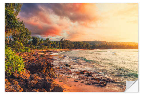 Wall sticker Turtle Bay a the sunset, Oahu