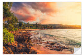 Wall sticker Turtle Bay a the sunset, Oahu