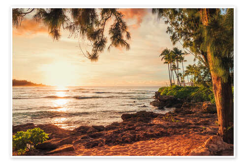Juliste Turtle Bay a the sunset, Oahu