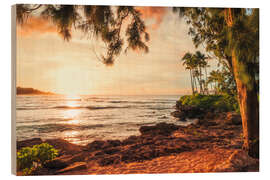Holzbild Turtle Bay bei Sonnenuntergang, Oahu - Chiara Salvadori