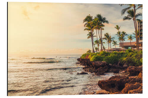 Aluminium print The Turtle Bay at the sunset, Oahu