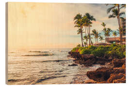Holzbild Die Turtle Bay bei Sonnenuntergang, Oahu - Chiara Salvadori