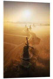 Acrylglasbild Holländische Windmühlen bei Sonnenaufgang - Martin Podt
