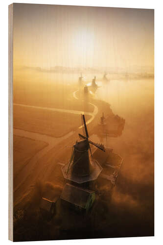 Cuadro de madera Dutch windmills at sunrise