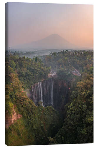 Canvas print Waterfall and volcano, Indonesia