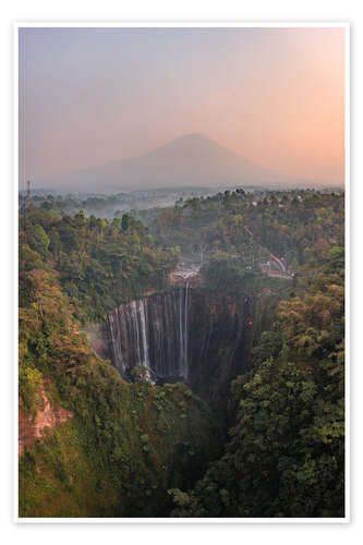 Plakat Waterfall and volcano, Indonesia
