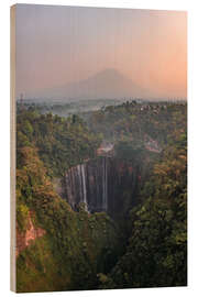 Wood print Waterfall and volcano, Indonesia - Matteo Colombo