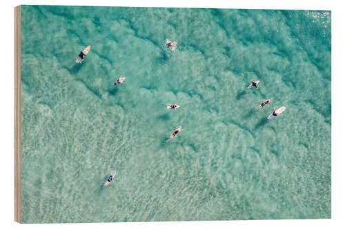 Wood print Surfers waiting for the wave