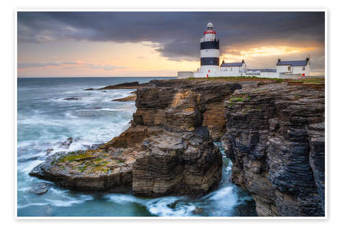 Poster Rocky coast with Hook Head lighthouse, Ireland
