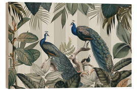 Tableau en bois Majestic Peafowls in the Jungle