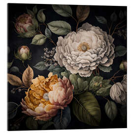 Acrylglasbild Vintage Barock-Pfingstrosen