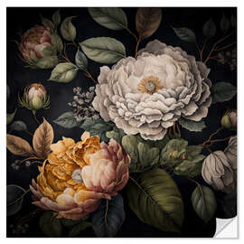 Selvklebende plakat Vintage Baroque Peonies