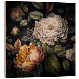 Wood print Vintage Baroque Peonies