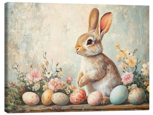 Canvas print Vintage Easter Bunny with Eggs
