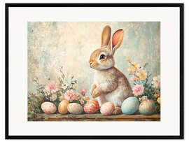 Innrammet kunsttrykk Vintage Easter Bunny with Eggs