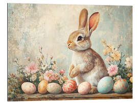 Tableau en plexi-alu Vintage Easter Bunny with Eggs