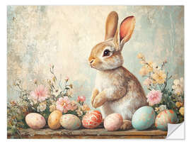 Wandsticker Vintage Osterhase mit Eiern