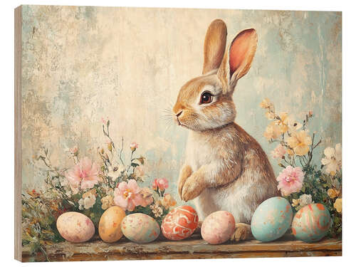 Puutaulu Vintage Easter Bunny with Eggs