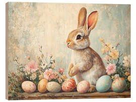 Trätavla Vintage Easter Bunny with Eggs