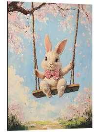 Cuadro de aluminio Easter Bunny Riding on Swing under Cherry Blossoms - TAlex