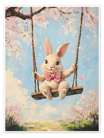 Wandbild Osterhase reitet auf Schaukel unter Kirschblüten - TAlex