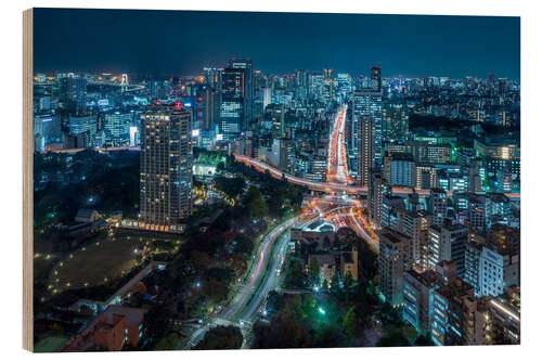 Wood print Tokyo at night