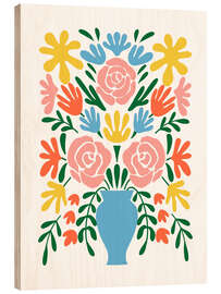 Wood print Naive floral bouquet