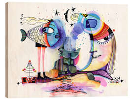 Holzbild Unterwassermond, Himmelsfisch - Elena Samborskaja