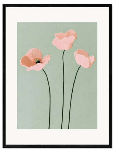Gerahmter Kunstdruck Drei rosa Mohnblumen
