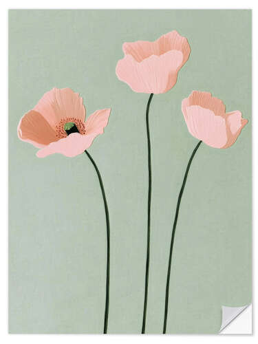 Wall sticker Three pink poppies