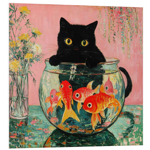 Foam board print Guardian - Cat with Goldfish
