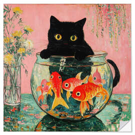 Sticker mural Guardian - Cat with Goldfish - DejaReve