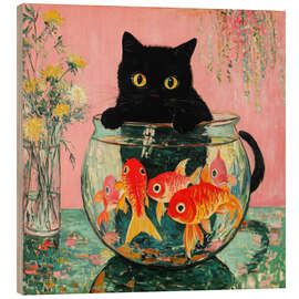 Trätavla Guardian - Cat with Goldfish - DejaReve