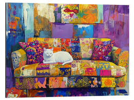 Tableau en aluminium Sleeping white kitty